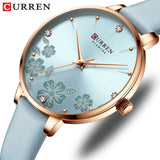 Relógio feminino Curren, com pulseira de couro.