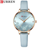 Relógio feminino Curren, com pulseira de couro.