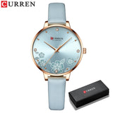 Relógio feminino Curren, com pulseira de couro.