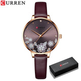Relógio feminino Curren, com pulseira de couro.