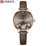 Relógio feminino Curren, com pulseira de couro.
