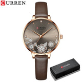 Relógio feminino Curren, com pulseira de couro.
