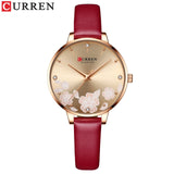 Relógio feminino Curren, com pulseira de couro.