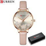 Relógio feminino Curren, com pulseira de couro.