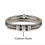 Personalized Unisex Charm Bracelet with Stainless Steel Beads Custom Engraving Names Leather Bracelets for Women Men Jewelry
