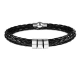 Personalized Unisex Charm Bracelet with Stainless Steel Beads Custom Engraving Names Leather Bracelets for Women Men Jewelry