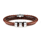 Personalized Unisex Charm Bracelet with Stainless Steel Beads Custom Engraving Names Leather Bracelets for Women Men Jewelry