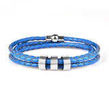 Personalized Unisex Charm Bracelet with Stainless Steel Beads Custom Engraving Names Leather Bracelets for Women Men Jewelry