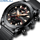Relógio Masculino esportivo CRRJU, com pulseira de couro e luz led