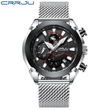 Relógio Masculino esportivo CRRJU, com pulseira de couro e luz led