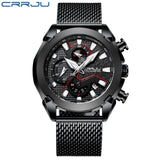 Relógio Masculino esportivo CRRJU, com pulseira de couro e luz led
