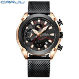 Relógio Masculino esportivo CRRJU, com pulseira de couro e luz led