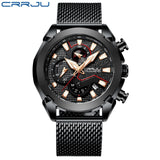 Relógio Masculino esportivo CRRJU, com pulseira de couro e luz led